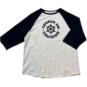 Hooked on Cruising XL Shirt Nautical Cruise Lovers Boat Ocean Raglan Tee Travel
